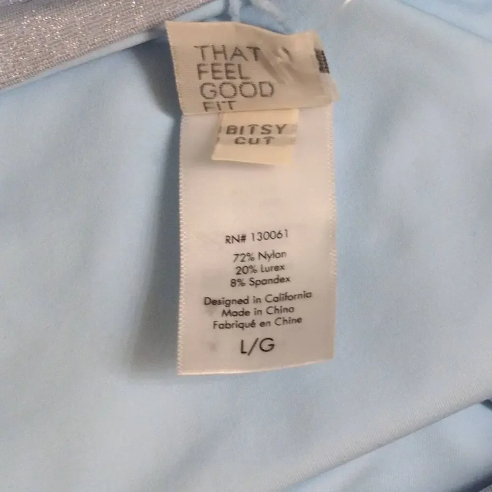 NWT L*Space Shimmer Sky Blue High-Waisted Twist Front Bikini Bottom Size L